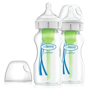 Dr. Brown's Flow naturel Anti-Collic Options+ Bouteille pour bébé à large cou, 2x9 oz bouteilles, niveau 1 Mamelon, 0m+