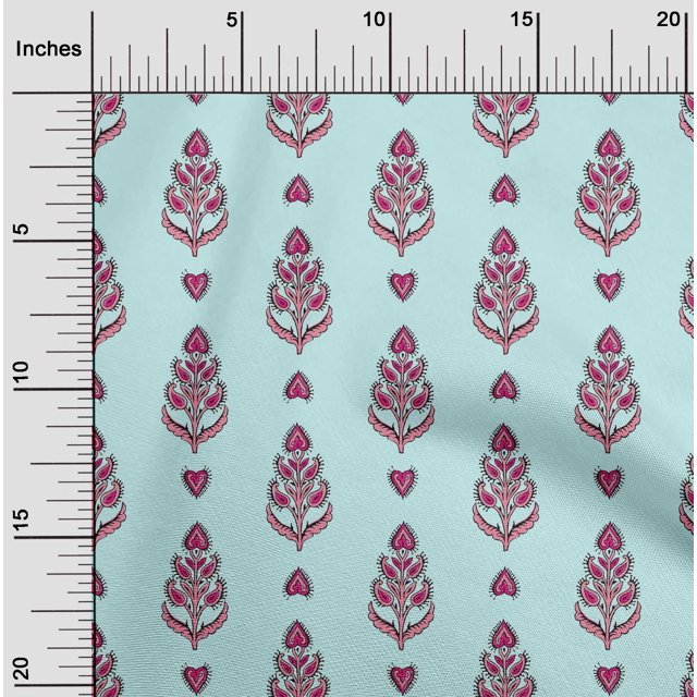 oneOone Cotton Poplin Fabric Leaves & Paisley Block Printed Craft Fabric BTY 56 Inch Wide