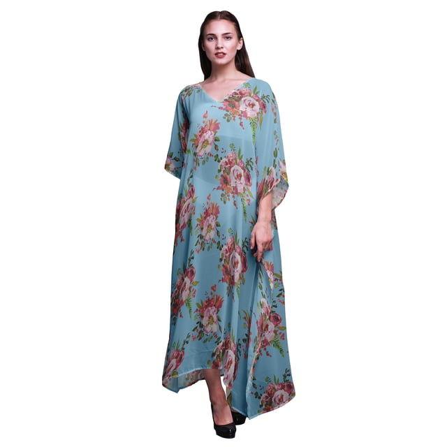 Bimba Kaftan de Plage Floral, Paréo de Bikini, Robe Maxi pour Femmes, Long Caftan-S-L