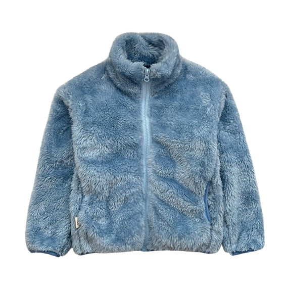 Liyamei Manteau Veste en Laine Uni pour Tout-Petits Enfants Bébés Filles Garçons, Fermeture Éclair, Chaud, Épais, en Molleton, Manteau d'Hiver avec 2 Poches, Bleu, 12-18 Mois