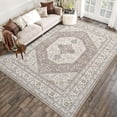 thumbnail image 3 of 2x3 Washable Small Rug for Entryway: Indoor Vintage Oriental Area Rugs Stain Resistant Door Mat with Non Slip Backing Low Pile Thin Carpet for Bathroom (2x3 Brown/Beige), 3 of 7