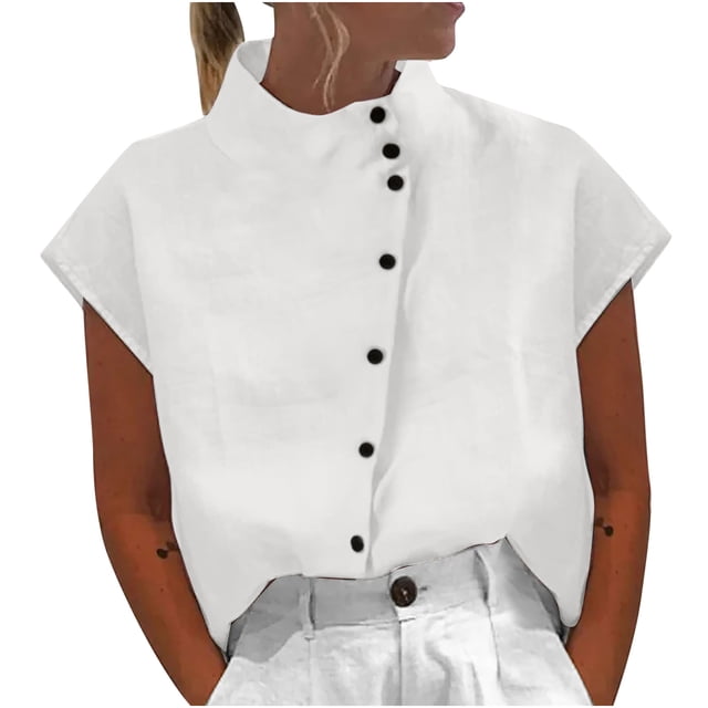 Hauts pour Femmes, Chemises en Lin pour Femmes Mignonnes d'Été Sans Manches Courtes en Coton et Lin