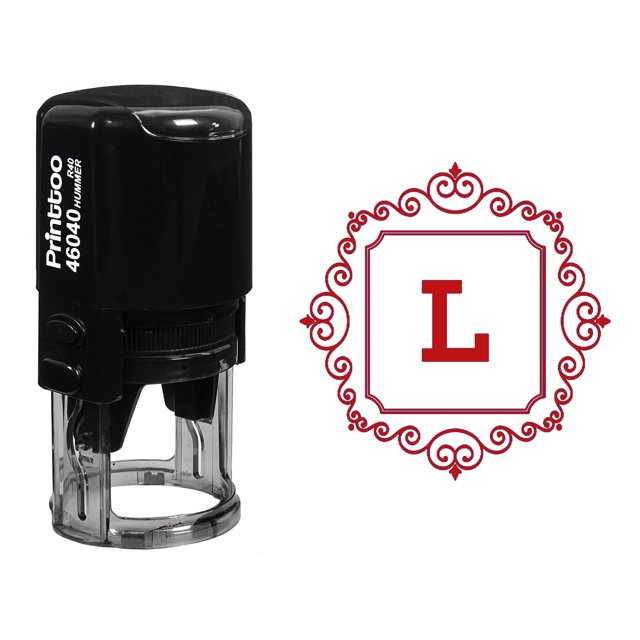 Printtoo Office Stationery Self Inking Square Swirl Border L Alphabet Monogram Initial R-40 Rubber Stamp
