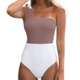thumbnail image 5 of B91xZ Women's One Piece Swimsuits One Shoulder Color Clock Swimwear Cutout Bathing Suit,Khaki S, 5 of 5