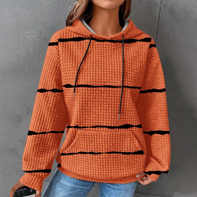 EGNMCR Sweat à Capuche à Manches Longues pour Femmes, Imprimé Rayé, avec Poches, Automne