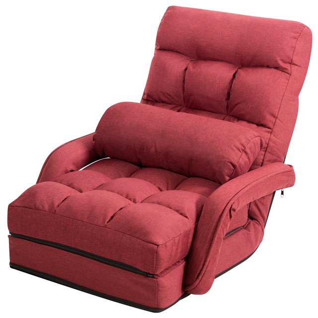 Costway Fauteuil de Sol Pliant avec Dossier Réglable à 6 Positions et Coussin Lombaire Rouge