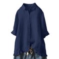 thumbnail image 1 of MAWCLOS Women Shirts Solid Color Tops Button Down Blouse Loose Holiday Ruffle Tunic Shirt Blue L, 1 of 2