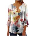 thumbnail image 1 of Birdeem Womens Casual Trumpet 3/4 Sleeve Printed Buttoned Basic Ruched Corset Tunic Tops Pleated T-Shirts Blouses, 1 of 1