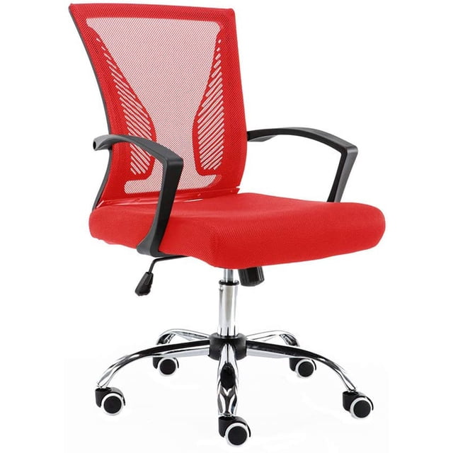 Modern Home Zuna Ergonomic Mesh Mid Back Office Desk Chair, Black & Red