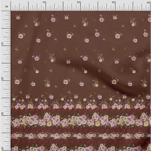Soimoi Brown Modal Satin Fabric Floral Panel Fabric Prints by Yard 42 Inch Wide