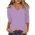 thumbnail image 2 of WRKEKC Chemises à Manches Longues pour Femmes, Hauts à Manches Longues pour Femmes, Haut/chemise à Col Rond à Manches Trois-Quarts Ample et Décontracté Uni pour Femmes, 2 of 7