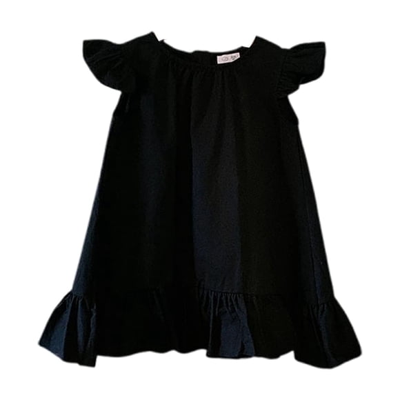 LUOGENLI Dress Girls' Knot Lace Edged Sleeveless Dress Dress for Girls Denim Knee Length Black 7-8 Years