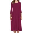 thumbnail image 2 of Pisexur Robe d'Automne pour Femme, Robe Maxi à Manches 3/4, Décontractée, à Cordon, Manches Mi-Longues, Taille Haute, Col Rond, Ample, Longue, avec Ceinture, 2 of 9