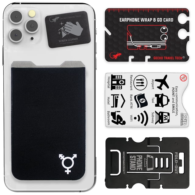 Gecko Travel Tech Phone Wallet - Stick On Card Holder Wallet for Cell Phones - Adhesive Card Pocket - LGBT