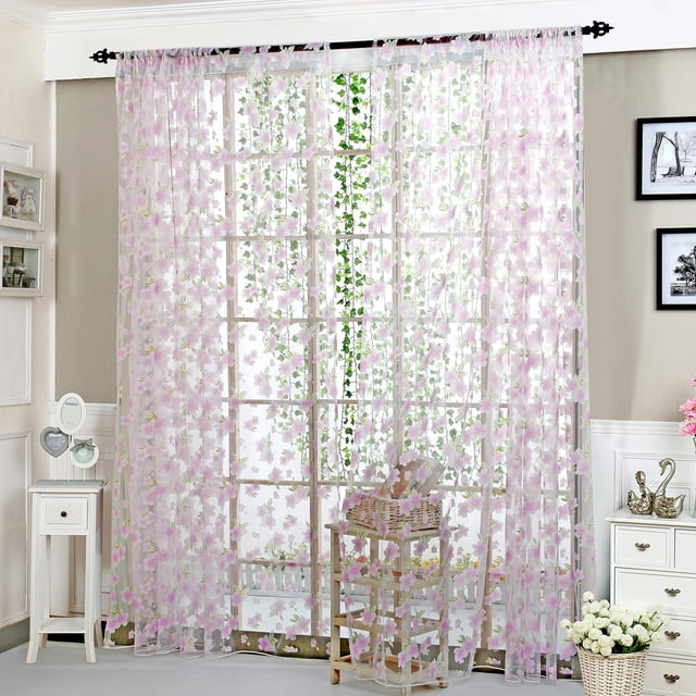 XZNGL Rideau Transparent Fleur Rideau Transparent Tulle Habillage de Fenêtre Voile Drapé Cantonnière 1 Panneau Tissu