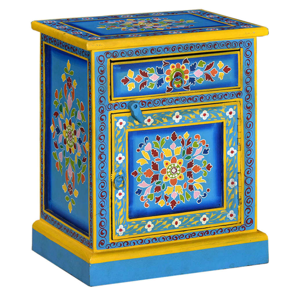 vidaXL Table de Chevet Bois de Manguier Massif Turquoise Peint à la Main