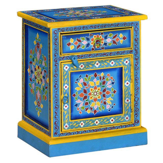 vidaXL Table de Chevet Bois de Manguier Massif Turquoise Peint à la Main