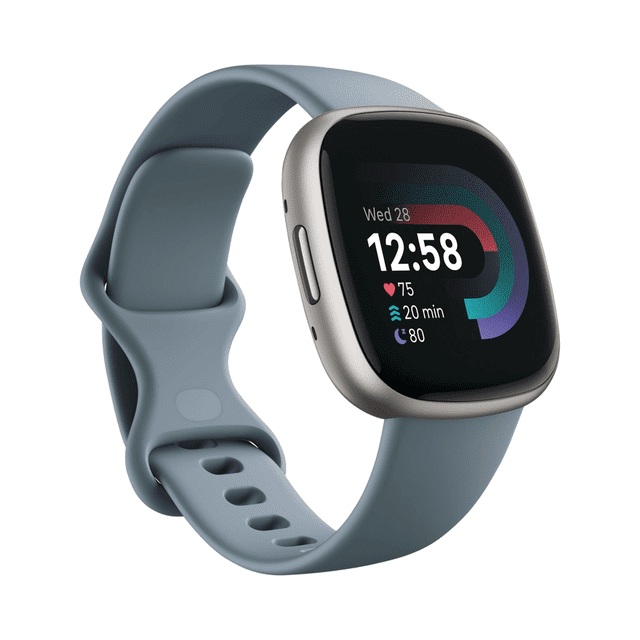 Open Box - Fitbit Versa 4 Fitness Smartwatch GPS Heart Rate Sleep Tracker - Waterfall Blue/Platinum