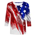 thumbnail image 4 of Lenago Hauts d'Été Grande Taille Printemps pour Femmes Mode Manches Courtes Col Rond Rétro Imprimé Ample Blouse Manches Trois-Quarts Tenues du 4 Juillet pour Femmes, 4 of 4