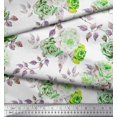 thumbnail image 3 of Soimoi Tissu Crêpe Polyester Vert Feuilles & Roses Imprimés de Tissu au Mètre 42 Pouces de Large, 3 of 3