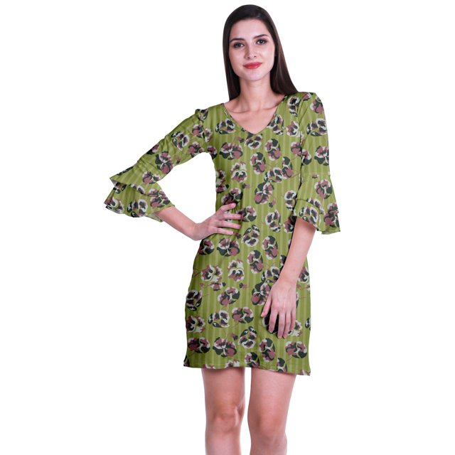 Moomaya Robe Courte Imprimée pour Femmes, Manches Évasées, Coupe Droite, Robes pour Femmes, Vêtements d'Été Décontractés
