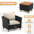 thumbnail image 4 of Costway Ensemble de Mobilier de Patio en Rotin 3 Pcs Canapé Coussiné Table de Rangement avec Dessus en Bois Blanc, 4 of 10