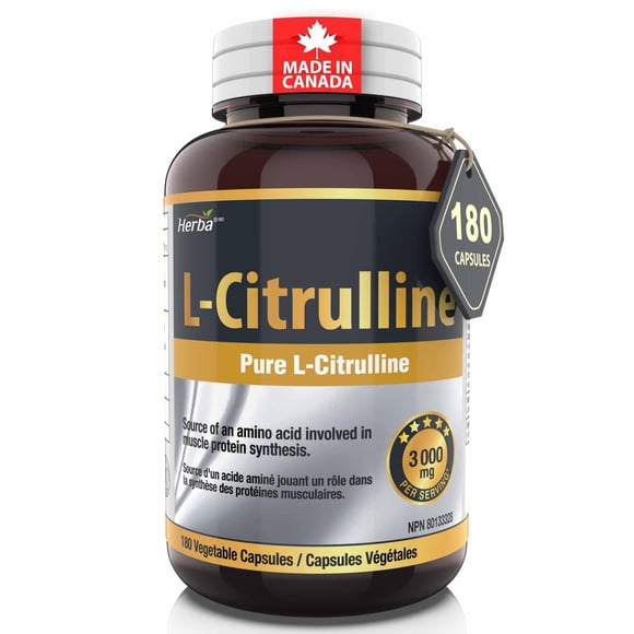 Herba Capsules de L-Citrulline 750 Mg – 180 Capsules Végétales / Fabriqué au Canada