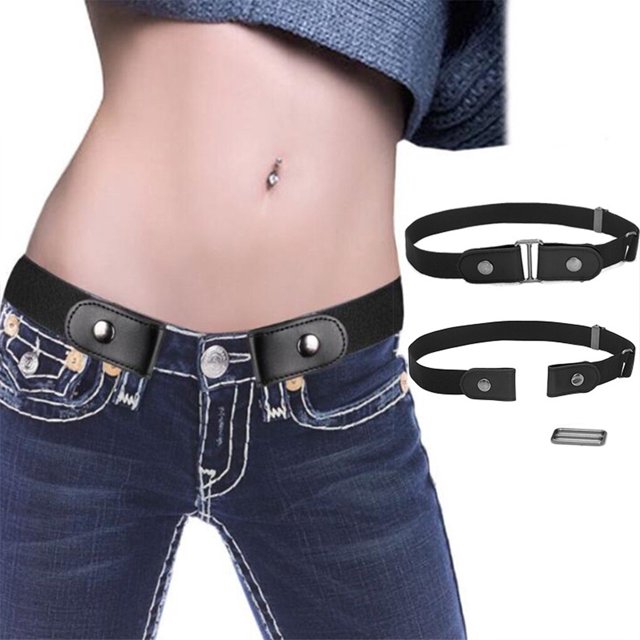facefd Belt No Buckle Invisible Alloy Fashionable Long-lasting Convenience Elastic Unisex Man Multicolored DIY Prop Jeans Band Wine Red