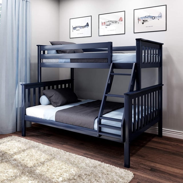BEDSMART Lits Superposés Simple sur Double en Bois Massif/ Bleu
