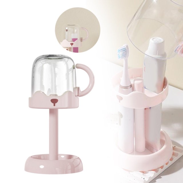 Oleegame 1PC Spoon And Lid Rest Toothbrush Stand With Cover/Cup 3 Slots Toothbrush Holders For Bathrooms Compatible With Toothpaste Conventional Toothbrushes Electric Toothbrushes Blue