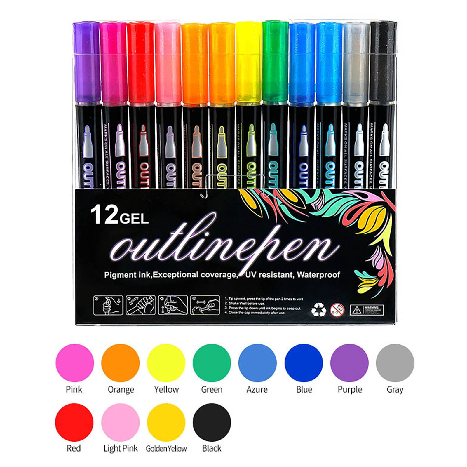Double Line Outline Markers, 12 Colors Super Glitter Markers, Self Outline Metallics Markers, Glitter Markers Doodle Drawing Pens for Christmas Greeting Card, Birthday Gift, DIY Art Crafts