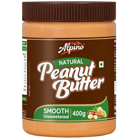 ALPINO Organic Natural Peanut Butter Smooth | 30% Protein | Made with 100% Organic Peanuts | No Added Sugar and Salt | Plant Based Protein Peanut Butter Creamy (400 gm)
