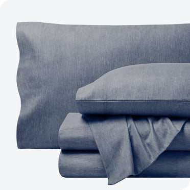 Bare Home Ensemble de Draps en Flanelle - 100 % Coton - Poche Profonde - Très Grand Fendu, Indigo Chiné, 5 Pcs
