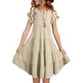thumbnail image 2 of Girls Summer Dresses Double Layer Flutter Sleeve Flowy A Line Dress Casual Gradient Midi Dresses, 2 of 6