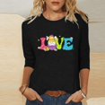 thumbnail image 1 of Xihbxyly Hauts Décontractés pour Femmes T-shirt à Col Rond Imprimé de Pâques à Manches 3/4 T-shirt à Col Rond Chandail à Enfiler Tendance à Petit Budget, 1 of 5