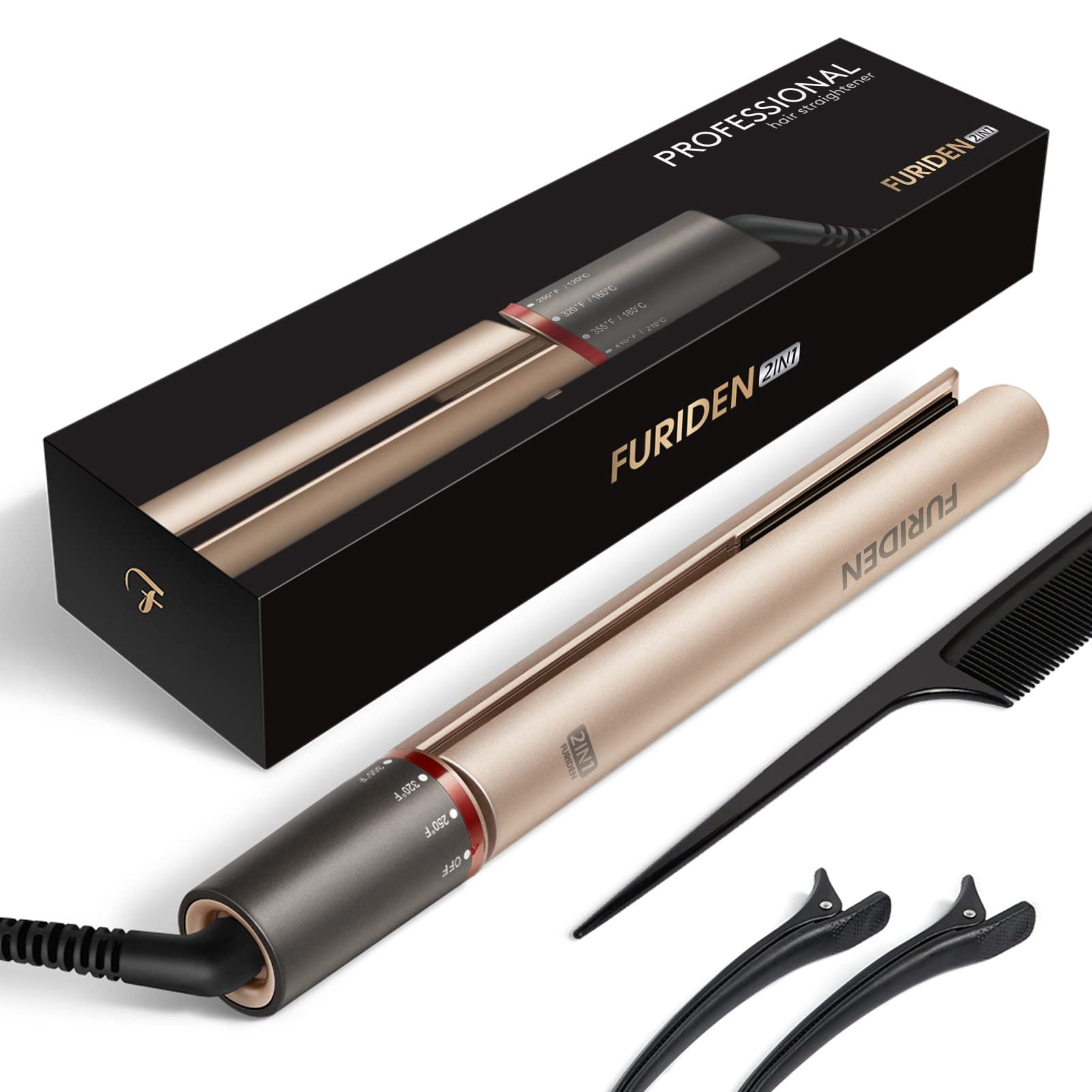 FURIDEN Professional Salon Quality Hair Straightener Hair Straightener and Curler 2 in 1 Flat Iron Curling Iron in One Fast Results Long Lasting