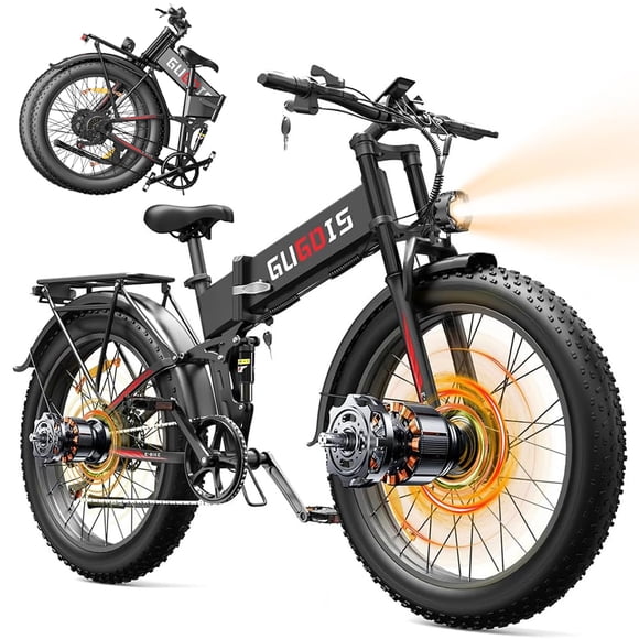 26" Fat Tire Folding Electric Bike for Adults, 3000W Peak Ebike, 48V 23Ah Battery, Dual Motor E-Bike, Up to 35MPH & 60 Miles Range, UL2849