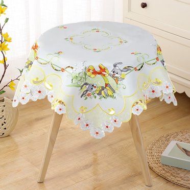 Wzzjkit Easter Decorations Easter Tablecloth Easter Bunny Table Runner 33.4x33.4in Tablecloth Suitable for Round Table Afternoon Teas Table Decoration Easter Ornaments