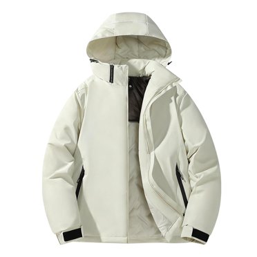 Lovzfmll Unisex 3-in-1 Parka Waterproof Windbreaker Graphene Lined Quilted Hooded White, XL