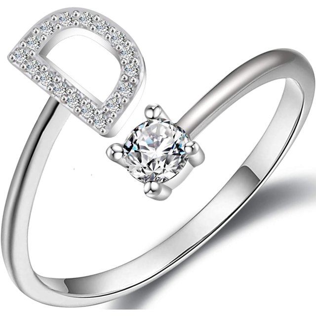 ORUYROP Bague Lettre Initiale pour Femmes Filles Bagues Alphabet Empilables Argent avec Initiale Réglable Cristal Incrusté Bagues Initiales Cadeaux pour Adolescentes