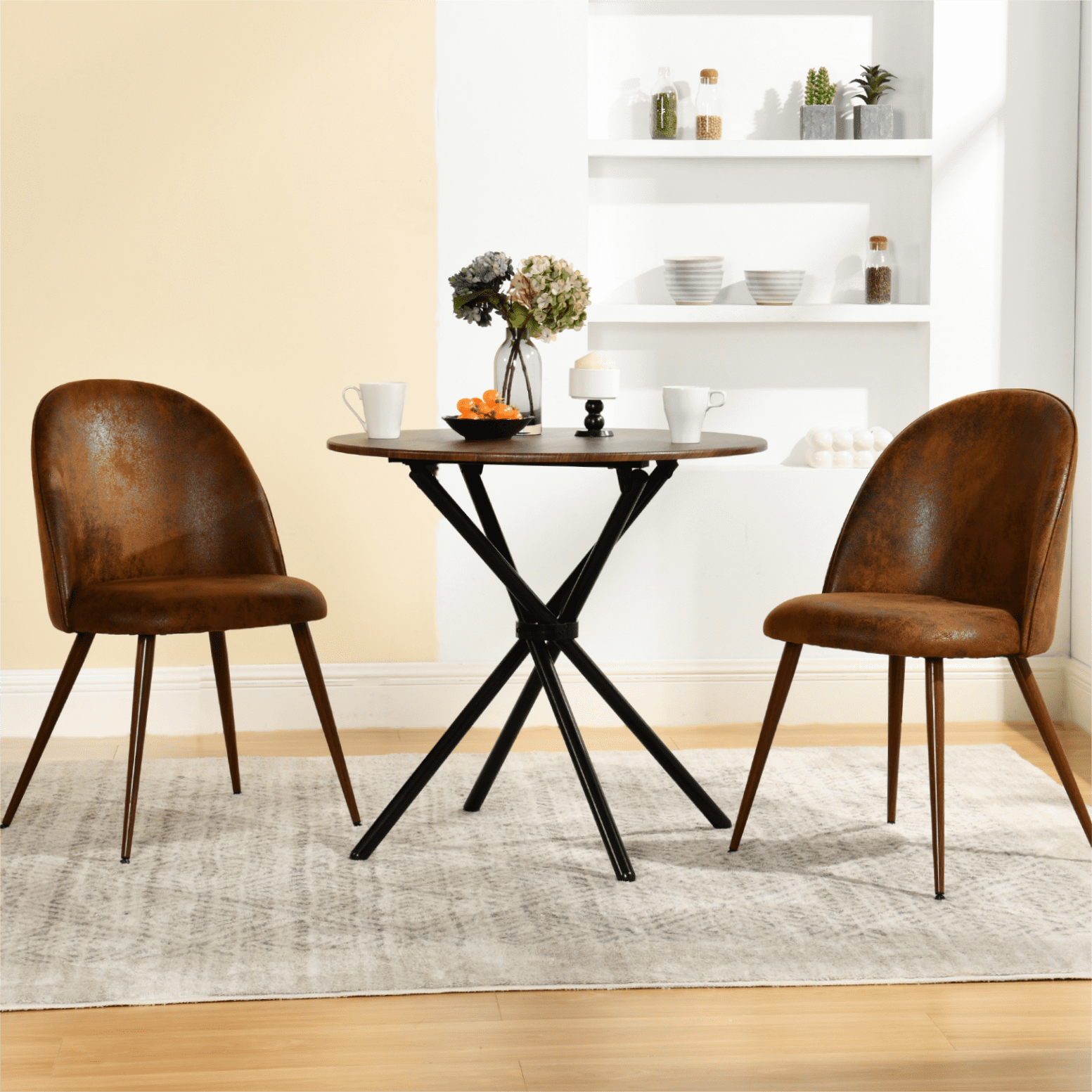 Lot de 2 chaises de salle à manger Homy Casa sans accoudoirs avec dossier incurvé et rembourré, simili-suède marron
