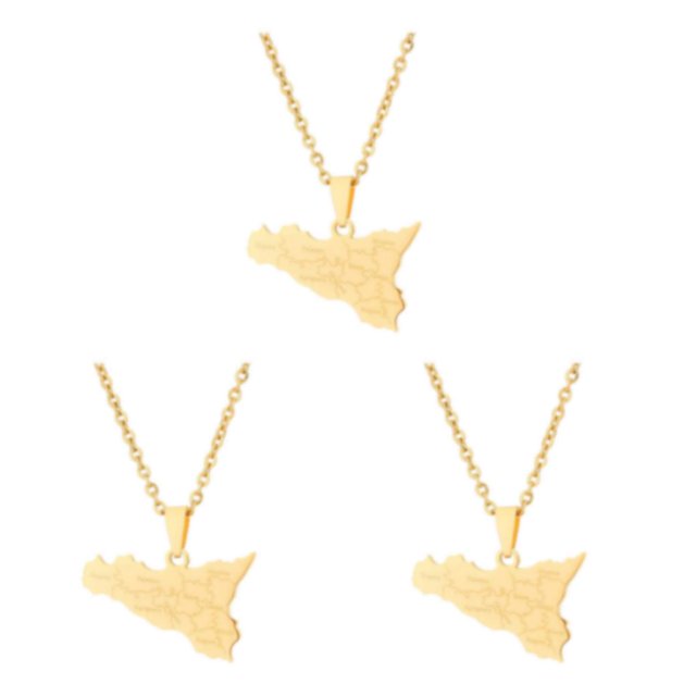 kurtrusly Unique Map Of Sicilia Necklace Crafted With Stainless Steel For Modern Look gold 3Set