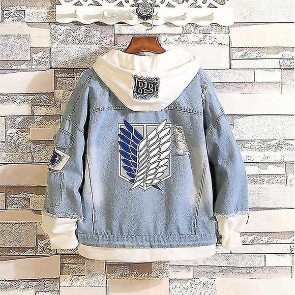 2022 Attack On Titan Jeans Jacket Scout Regiment Cosplay Denim Jacket Autumn Eren Jager Hooded Sweatshirt Outwear Coat