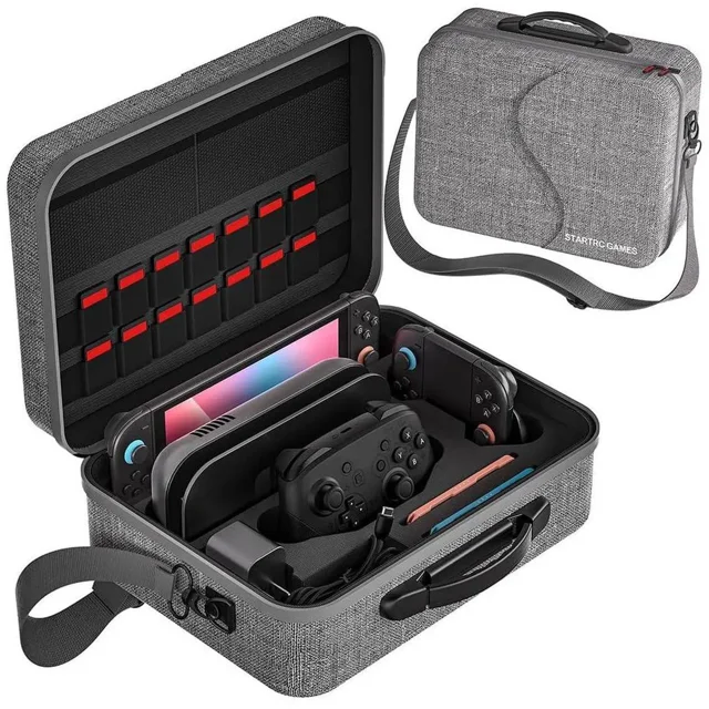 Switch 2 Carry Case Compatible with Nintendo Switch 2,with Games Cartridges Waterproof and Dustproof Travel Case for Switch 2 Accessories,with Handles and Shoulder Straps Gray
