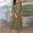 thumbnail image 4 of CHOK Robes d'Été Décontractées pour Femmes Robe Haute en Coton et Lin Manches 3/4 Coupe Ample Légère avec Poches, 4 of 7