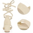 thumbnail image 3 of BLISSFUL STEP Women's Open Toe Lace Up Mid Chunky Heeled Sandals, 3 of 7