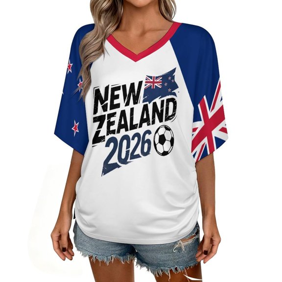 Ramiter Chandails de Soccer Cup 2026 pour Femmes, Coupe Ample, Maillot du Mexique, Maillots du Brésil, Y2K, Col en V, Hauts de Fan de Soccer (Bleu Foncé, S)