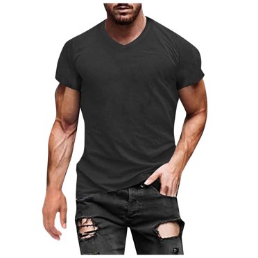 LUOGENLI T-shirts pour Homme pour Hommes T-Shirt pour Hommes Européen et Couleur Unie Col en V Chandail Décontracté de Sport T-Shirt à Manches Courtes sous-Vêtement T-shirts pour Homme T-Shirt Graphique Pâques Noir TG