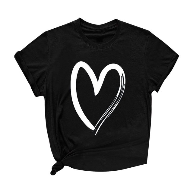 Besolor Tuniques d'Été pour Femmes à Imprimé de Cœurs, Col Ras du Cou, Manches Courtes, T-Shirts Décontractés Amples, Blouse de Sortie