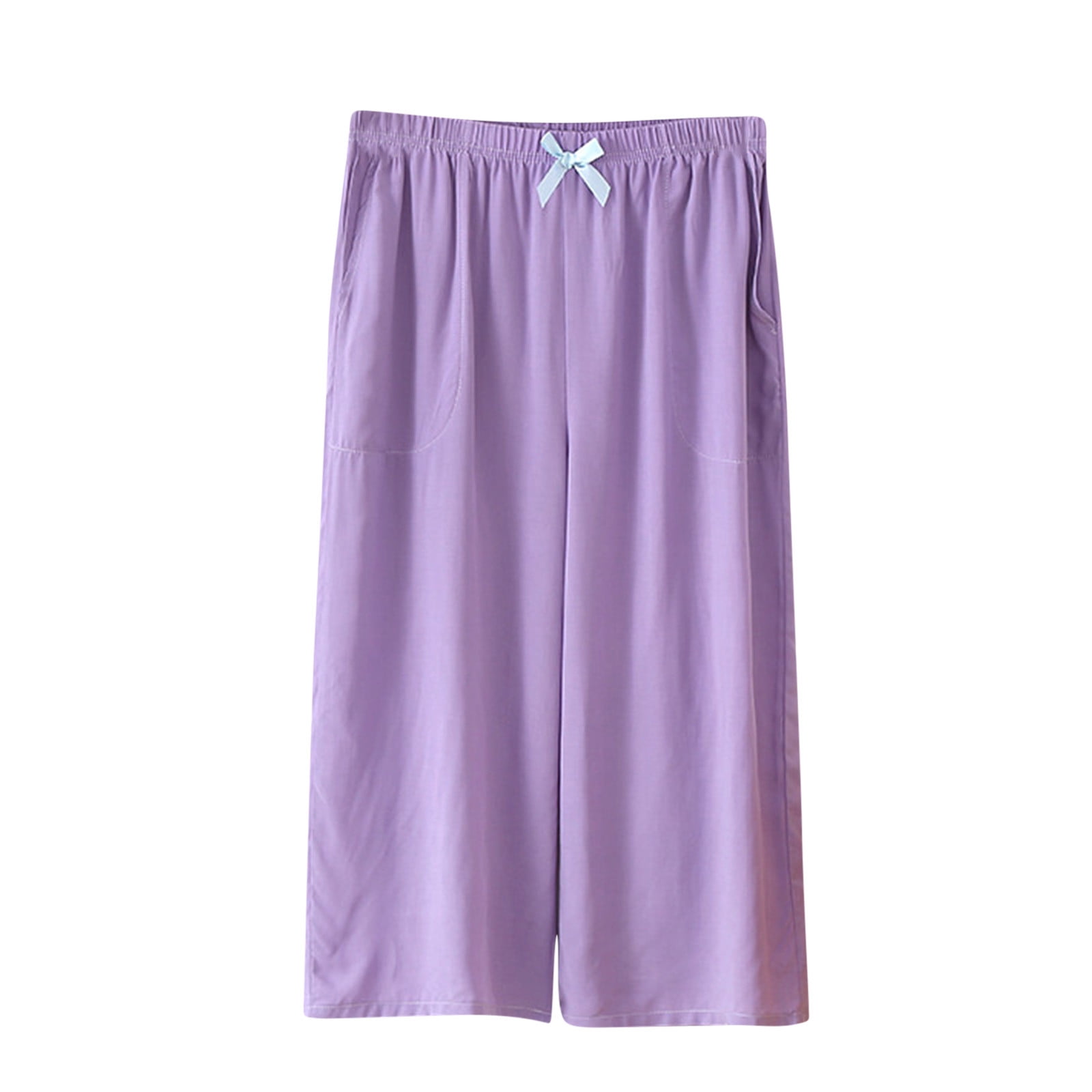 Pantalon de Pyjama Capri pour Femme, Détente, Décontracté, Été, Bas Amples et Confortables, Jambe Grand, Court, Pantalon de Nuit avec Poches